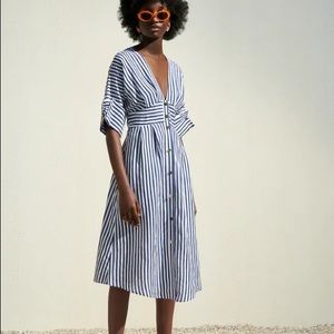 NWT Zara LINEN BLEND STRIPED DRESS
